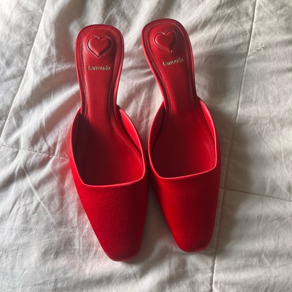 Larroude Amal Mule in Cherry Satin